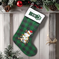 Personalized Cat Stocking, Calico Cat Christmas Stocking, Green Plaid Christmas Stocking, Pet Holiday Stocking Decor, Cat Lover Xmas Present
