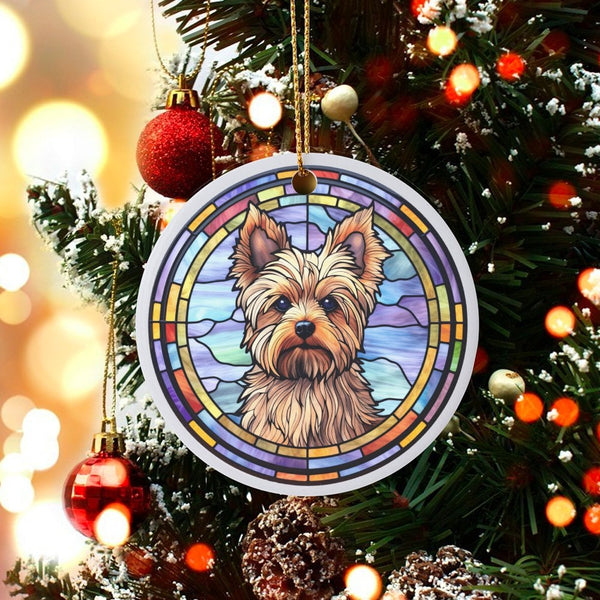 Stained Glass Dog Ornament, Yorkshire Terrier Ornament, Yorkie Ceramic Ornament, Pet Lover Christmas Tree Decor, Dog Mom Holi