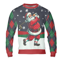 Argyle Golfer Holiday Sweater, Santa Golfing Ugly Christmas Sweatshirt, Humorous Golf Xmas Crewneck, Sports Lover Winter Pullover Present