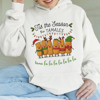 Humorous Mexican Food Christmas Hoodie, Tis the Season for Tamales Hoodie, Retro Foodie Holiday Hooded Sweatshirt, Tamale Lover Pullover Hoodie