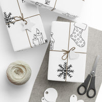 Coloring Book Style Gift Wrap, Holiday Icons Wrapping Paper, Merry Christmas Wrapping Paper, Festive Gift Wrap, Adorable Holiday Paper Roll