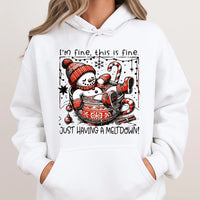I'm Fine This Is Fine Christmas Hoodie, Snowman Meltdown Hoodie, Humorous Melting Snowman Sweatshirt, Winter Holiday Humor Pullover