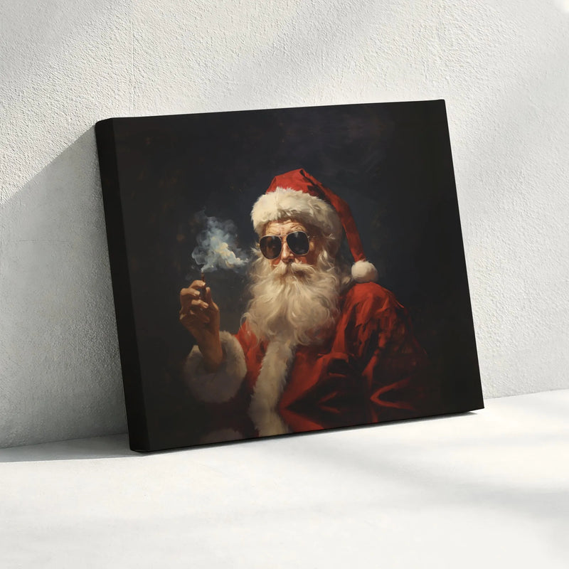 Smoking Santa Wall Art, Cool Santa Claus Canvas Print, Sunglasses Santa Canvas, Edgy Christmas Canvas Art, Holiday Decor Present for Him