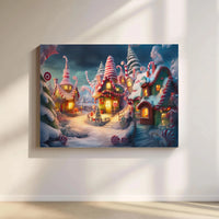 Gingerbread House Canvas Print, Whimsical Christmas Candy Village Canvas Art, Adorable Holiday Wall Poster, Festive Winter Home Decor Present