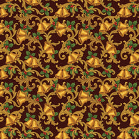 Vintage Gold Bells Holly Pattern Wrapping Paper, Christmas Gift Wrap Paper, Retro Xmas Holiday Gift Wrap Roll