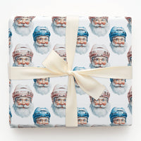 Watercolor Christmas Gift Wrap, Hockey Helmet Santa Wrapping Paper, Sports Holiday Paper, Festive Present Wrapping Paper, Hockey Fan Present