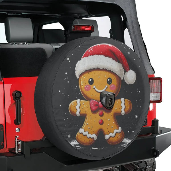 Christmas Santa Hat Tire Cover, Gingerbread Man Spare Tire Cover, Waterproof UV Car Tire Cover, Festive Holiday Jeep SUV Acce