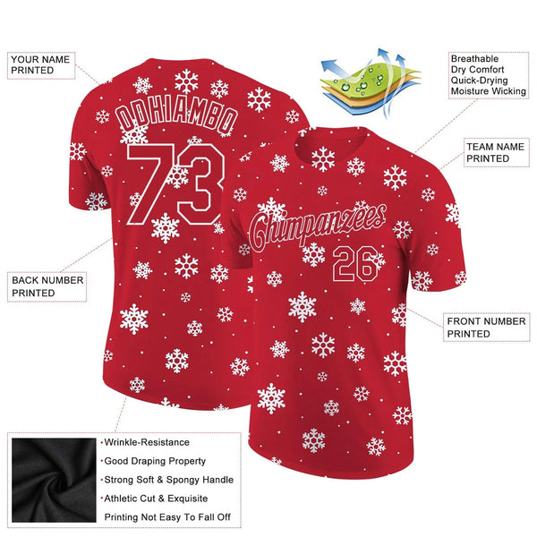Personalized Holiday Sports Tee, Custom Christmas Performance T-Shirt, Name and Number Athletic Shirt, Custom Xmas Team Shirt