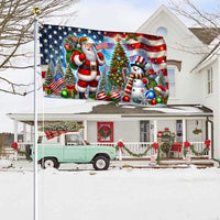 Double Sided American Winter Yard Flag, Patriotic Santa Claus Snowman Christmas House Flag, Holiday Porch Garden Flag Decor