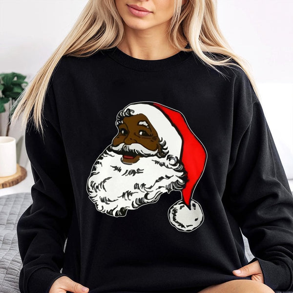 African American Christmas Sweatshirt, Black Santa Claus Sweatshirt, Black Santa Holiday Sweatshirt, Xmas Graphic Crewneck, W