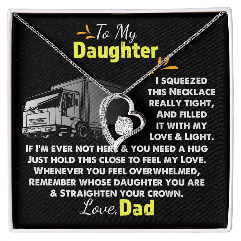 Trucker Dad Heart Pendant Necklace, To My Daughter Necklace, Forever Love Daughter Jewelry, Christmas Birthday Present Necklace