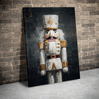 Holiday Soldier Portrait Canvas, White and Gold Nutcracker Canvas Wall Art, Christmas Nutcracker Canvas Print, Winter Seasonal Decor