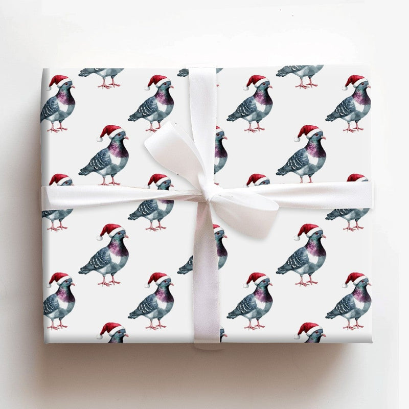 Santa Hat Bird Gift Wrap, Humorous Pigeon Christmas Wrapping Paper, Pigeon Wrapping Paper Roll, Holiday Wrapping Paper, Bird Lover Gift Wrap