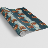 Santa Hat Bull Holiday Gift Wrap, Highland Cow Christmas Wrapping Paper, Rustic Farmhouse Cow Present Wrap, Winter Xmas Wrapping Paper Roll