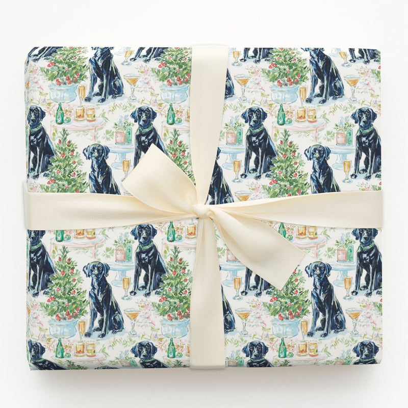 Watercolor Holiday Dog Gift Wrap, Black Labrador Christmas Wrapping Paper, Adorable Pet Pattern Gift Wrapping Paper, Xmas Dog Mom Roll