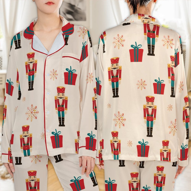 Holiday Pajama Set, Nutcracker Christmas Pajamas Set, Satin Sleepwear Set, Festive Loungewear Set, Christmas Present for Women Nightwear