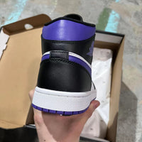 Mid Top Sneakers, White Black Purple Colorway, Lace Up Design, Casual Gift for Sneaker Fans