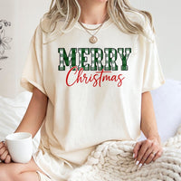 Green Buffalo Plaid Christmas Shirt, Merry Christmas T-Shirt, Retro Holiday Graphic Tee, Festive Winter Season Crewneck T-Shirt Present
