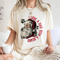 Vintage Santa Graphic Tee, I Love a Man with a Beard Christmas Shirt, Humorous Holiday Couple T-Shirt, Retro Xmas Tee, Festive Present for Her