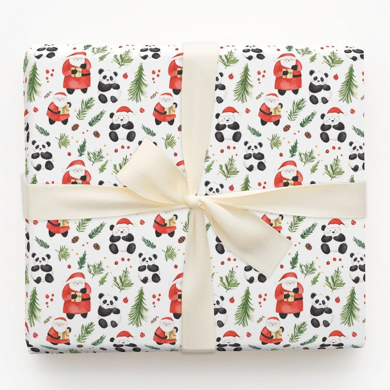 Adorable Panda Christmas Gift Wrap, Panda Santa Wrapping Paper, Watercolor Animal Holiday Present Paper, Whimsical Xmas Wrapping Paper