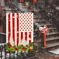 Patriotic Stars and Stripes Holiday Yard Flag, Christmas Garden Flag, Double-Sided Winter Lawn Flag, Americana Christmas Outdoor Flag