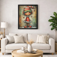 Whimsical Holiday Elf Canvas Print, Christmas Elf Canvas Wall Art, Winter Snowflakes Wall Art, Festive Xmas Room Canvas, Holiday Home Decor