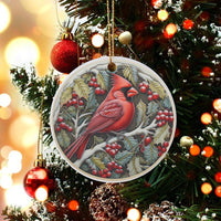 Winter Holly Branch Bird Ornament, Red Cardinal Ceramic Ornament, Nature Christmas Tree Decor, Holiday Keepsake Present for Bird Lovers