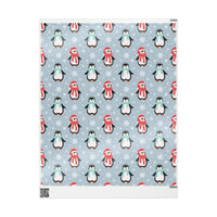 Winter Red Scarf Penguin Gift Wrap Roll, Adorable Penguin Wrapping Paper, Christmas Holiday Wrapping Paper