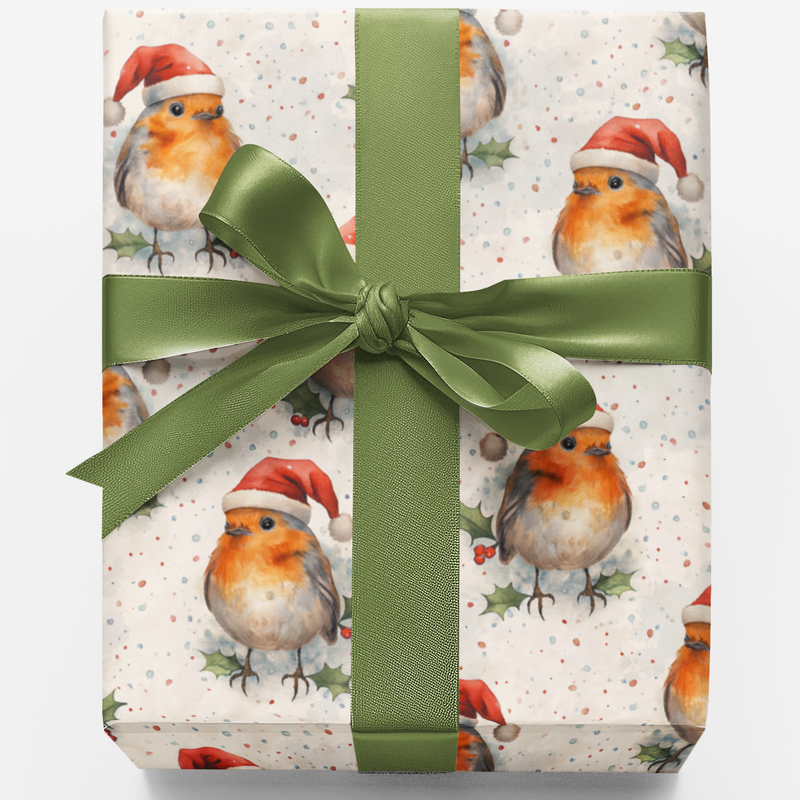 Watercolor Winter Bird Gift Wrap, Christmas Robin Wrapping Paper, Holiday Robin Wrapping Paper, Festive Nature Lover Present Wrapping Paper