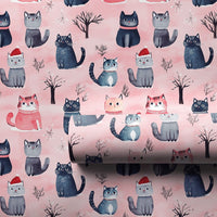 Adorable Kitten in Santa Hat Gift Wrap, Christmas Cat Wrapping Paper, Pink Winter Holiday Wrapping Paper, Cat Lover Present Gift Wrap Roll