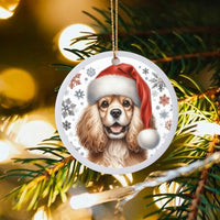 Adorable Santa Hat Dog Ceramic Ornament, Cocker Spaniel Christmas Ornament, Festive Puppy Holiday Ornament, Pet Lover Xmas Tree Keepsake Present