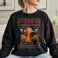 Ugly Holiday Poultry Sweatshirt, F-Caw-F Humorous Chicken Christmas Sweatshirt, Humorous Farm Xmas Sweatshirt, Farmer Crewneck, Chicken Lover Present