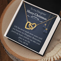 Heart Pendant with Card, Daughter Christmas Interlocking Hearts Necklace, Polished Surgical Steel Jewelry, Holiday Present from Mom to Daughter