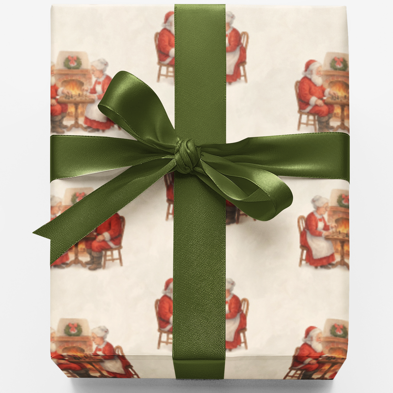 Vintage Christmas Gift Wrap, Santa and Mrs Claus Chess Wrapping Paper, Comfy Fireside Holiday Wrapping Paper, Chess Player Gift Wrap Roll