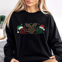 Buffalo Plaid Leopard Dog Lover Sweater, Christmas Dog Paw Sweatshirt, Santa Hat Puppy Holiday Crewneck, Winter Xmas Pullover Present