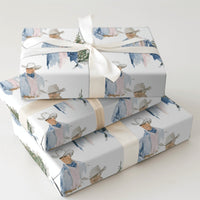 Western Holiday Gift Wrap, Cowboy with Christmas Tree Wrapping Paper, Watercolor Rustic Christmas Wrapping Paper, Country Gift Wrap Roll