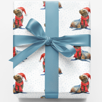 Adorable Santa Hat Holiday Gift Wrap, Sea Lion Christmas Wrapping Paper, Winter Animal Wrapping Paper, Festive Ocean Theme Gift Wrap Paper Roll