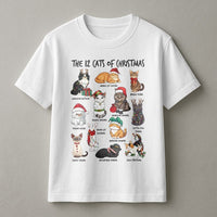 Festive Feline Holiday Graphic Tee, 12 Cats of Christmas T-Shirt, Humorous Kitten Xmas Shirt, Adorable Cat Lover Winter Graphic Top