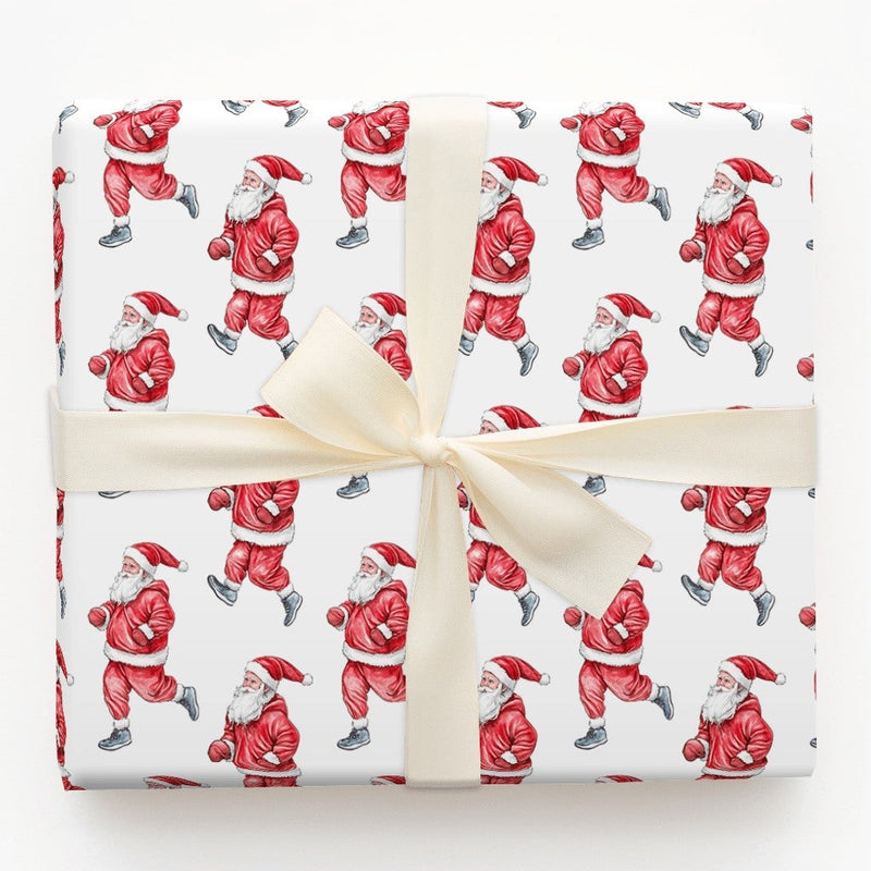 Athletic Running Santa Claus Gift Wrap, Jogging Santa Wrapping Paper, Humorous Fitness Santa Holiday Paper, Christmas Gift Wrapping Paper Roll