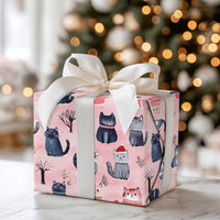 Adorable Kitten in Santa Hat Gift Wrap, Christmas Cat Wrapping Paper, Pink Winter Holiday Wrapping Paper, Cat Lover Present Gift Wrap Roll