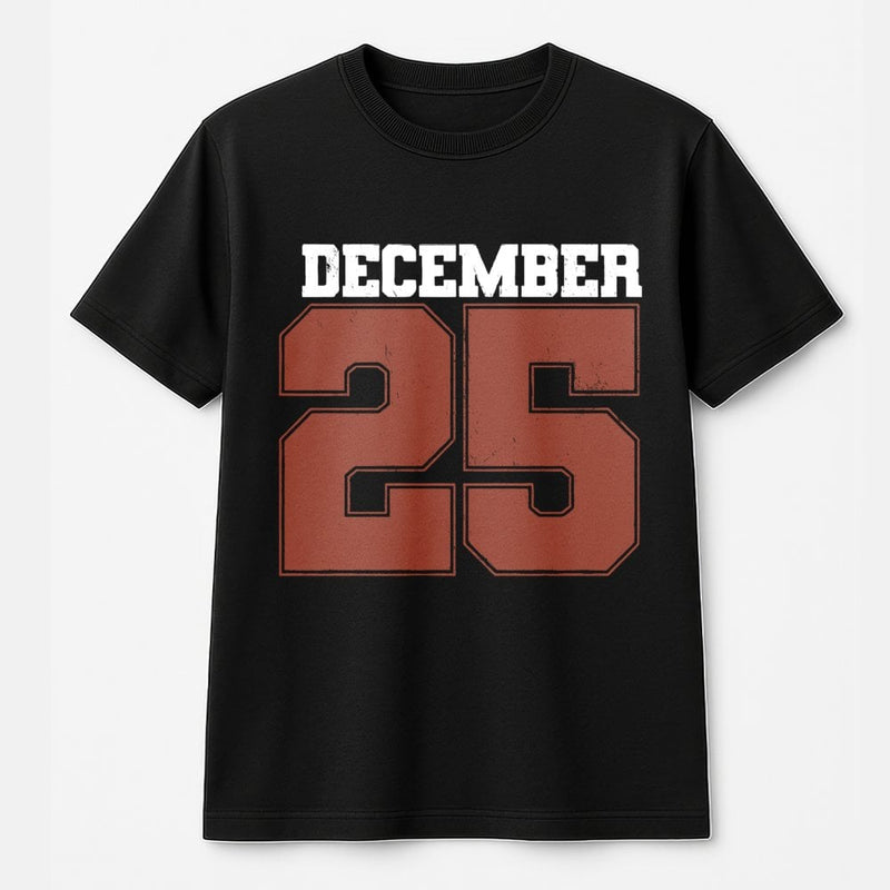 Retro Varsity Holiday Graphic Tee, December 25 Christmas T-Shirt, Festive Xmas Number Shirt, Vintage Winter Season T-Shirt Present for Family