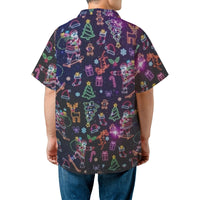 Skateboarding Santa Holiday Shirt, Neon Christmas Hawaiian Shirt, Tropical Xmas Aloha Shirt, Festive Button Up Shirt, Party Present for Men