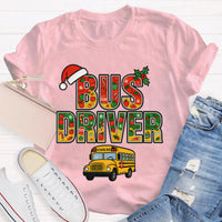 Santa Hat Bus Driver Graphic Tee, School Bus Driver Christmas T-Shirt, Humorous Holiday Driver Shirt, Transportation Staff Xmas Present
