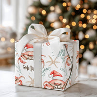 Coastal Crab Christmas Gift Wrap, Santa Claws Crab Wrapping Paper, Nautical Watercolor Crab Wrapping Paper, Beach Holiday Crab Gift Wrap
