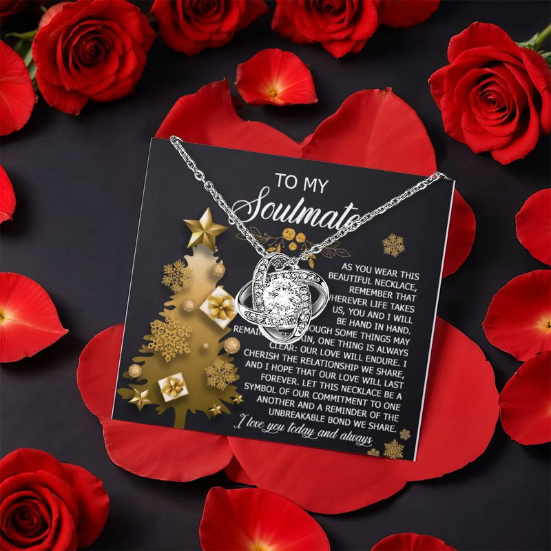 Rotating Rose Box CZ Crystal Pendant, Soulmate Love Knot Necklace, Christmas Tree Message Card Jewelry, Romantic Anniversary Present
