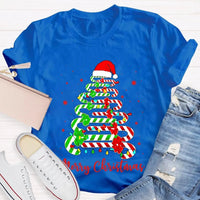 Festive Merry Tree Graphic Tee, Christmas Candy Tree T-Shirt, Holiday Candy Cane Christmas Shirt, Adorable Winter Apparel, Christmas Present