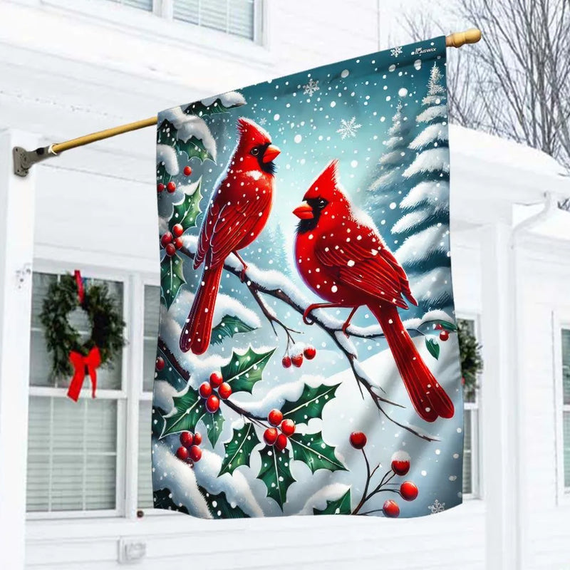 Winter Holiday Yard Flag, Cardinal Bird Christmas Garden Flag, Red Cardinal Lawn Flag, Double-Sided Seasonal Porch Decor