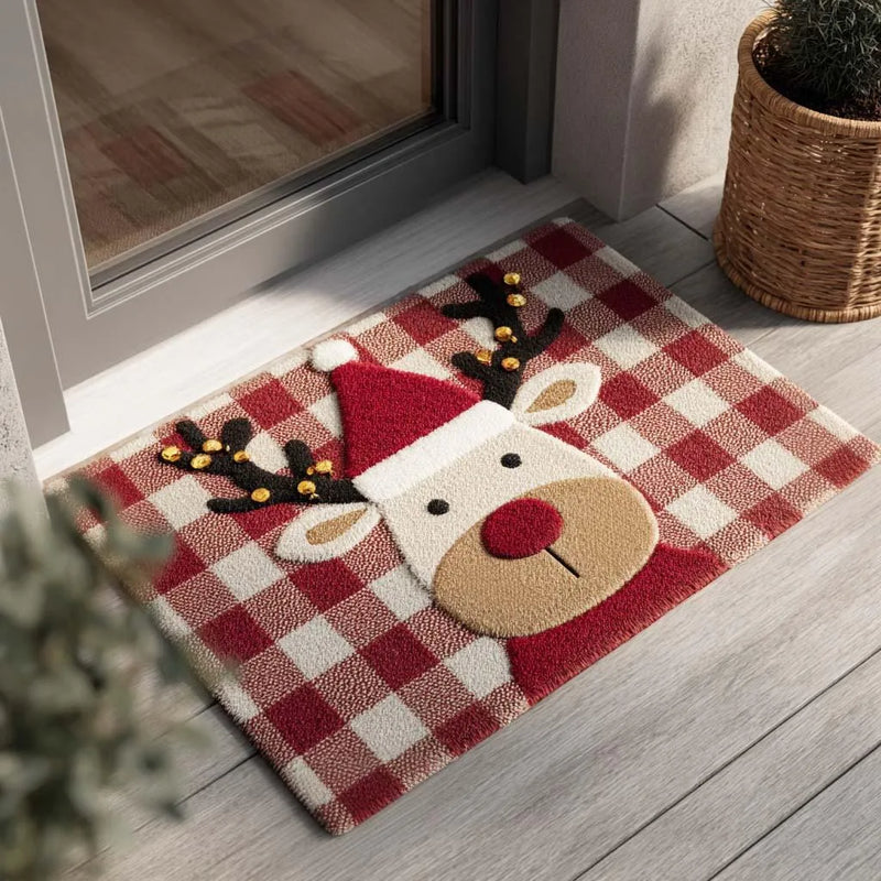 Christmas Welcome Mat, Merry Reindeer Doormat, Holiday Front Porch Floor Mat, Winter Entryway Doormat, Reindeer Home Decor Xmas Present