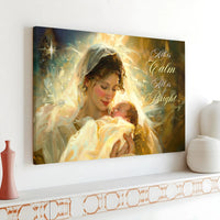 All Is Calm All Is Bright Print, Virgin Mary and Baby Jesus Canvas Art, Nativity Catholic Christmas Canvas Wall Decor