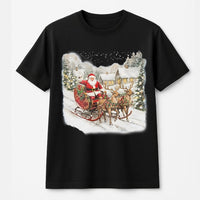 Christmas Reindeer Sleigh T-Shirt, Vintage Santa T-Shirt, Retro Xmas Holiday Graphic T-Shirt, Festive Winter Graphic Tee, Holiday Present